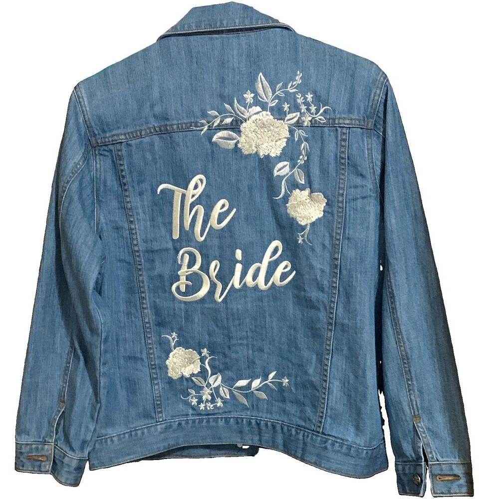 Women’s Blue Denim Jacket Embroidered "The Bride" Design Size Large